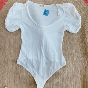 Free people intimately white bodysuit with sleeve detail nwt